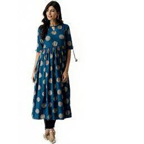 3/4 Sleeve Round Neckline Printed Anarkali Kurtis Bust Size: 42 Inch (In)