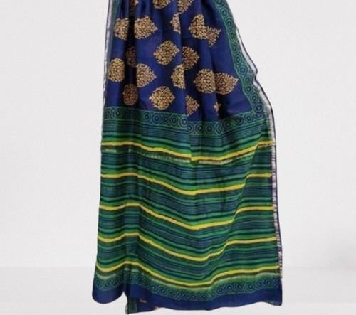 Designer Printed Cotton Silk Saree - 5.5 Meter Length, Multicolor Royal Blue with Flower and Foliage Motifs, Casual Wear for Spring and Summer