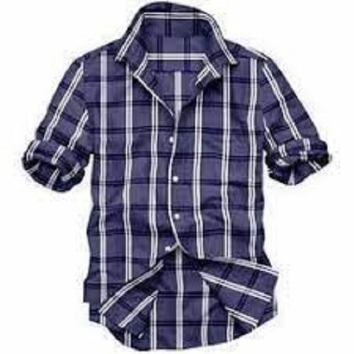 Printed Checked Cotton Full Sleeves Breathable Blue Casual Shirts Gender: Male