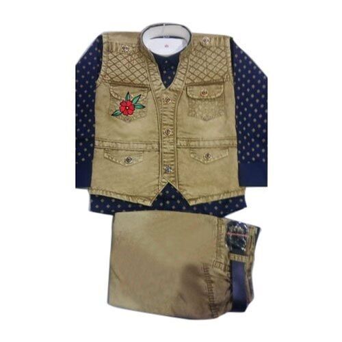 Boy'S Party Wear Printed Denim Full Sleeves Kids Baba Suit, Size S To Xl
