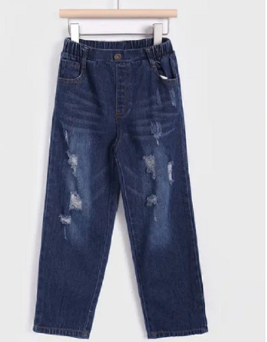 Wide Leg Denim Jeans - Dark Blue, Regular Fit, Shredded Style | Sizes 32-38 Inch, Washable Feature for All Seasons