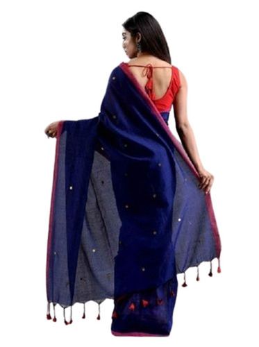 ladies stylish breathable and comfortable mirror work plain cotton sarees 256