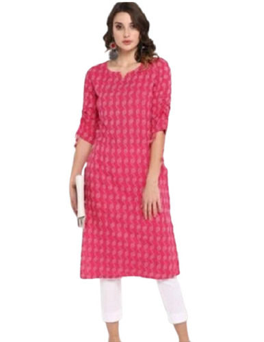 Breathable And Comfortable Pink Designer Cotton Kurtis For Ladies Daily Wear  Length: 38 Inch (In)