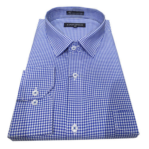 Mens Small Check Pattern Long Sleeves And Spread Collar Formal Shirts