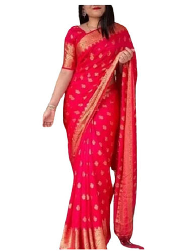 Comfortable And Washable Red Printed Fancy Banarasi Saree