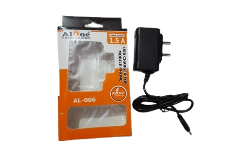 Fast Charging Portable Heat Resistant Lightweight Black Wired Mobile Charger - Plastic Body, Compact Size, Dual Device Charging Capability | Sleek Modern Design, High Capacity Battery