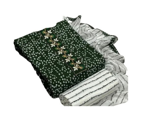 Indian Green And White Colour Printed Designer And Fancy Unstitched Cotton Ladies Suit