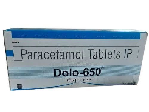 To Treat Headaches Pain-Relieving Medicine White Paracetamol Tablet Ip Dolo- 650 , 10 X 2 X 15 