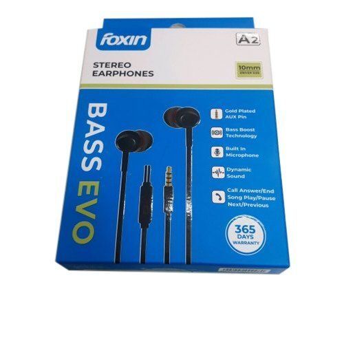 Foxin Bass Evo A2 Black Wired Stereo Noise Cancellation Earphones With 3.5 Mm Jack Capacity: 500 Kg/Hr