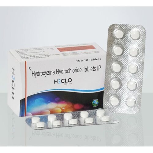 व्हाइट हाइड्रोक्सीज़ीन हाइड्रोक्लोराइड टैबलेट Ip H2Clo 25Mg Tablet, 10X10 