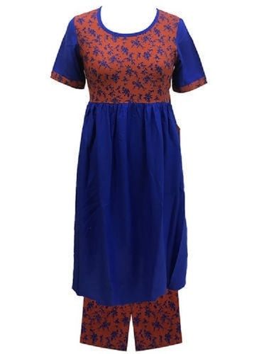 Blue Round Neck 3-4th Sleeve Wear Soft Breathable And Stylish Fancy Kurti For Women