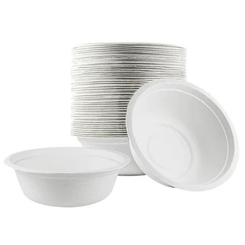 Light Weight Easy To Use Disposable Sugarcane Bagasse White Bowls, Pack Of 50