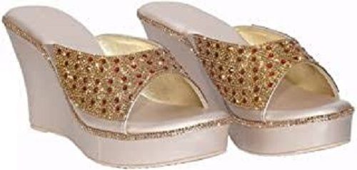 Lite Pink And Golden Beautiful Fancy High Heel Stylish Stone Closure Bridal Sandal For Women