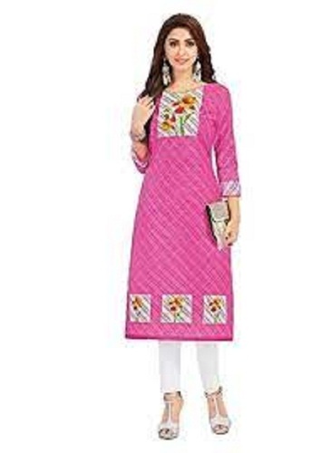Pink Ladies Simple Style Comfortable And Breathable Printed Cotton Silk Kurti