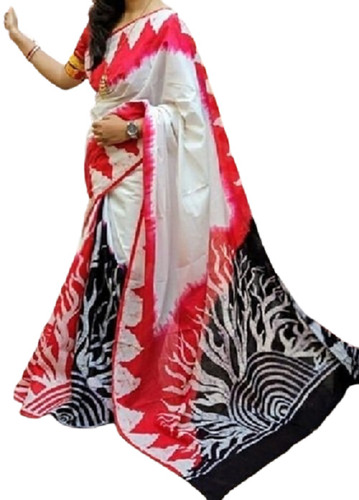मल्टी लेडीज़ फैशनेबल और एलिगेंट बाटिक प्रिंटेड डिज़ाइन कॉटन सिल्क साड़ी