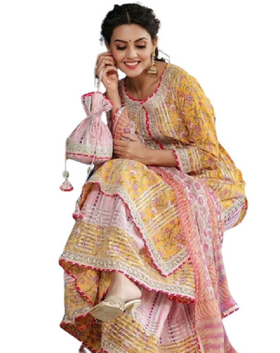 Designer Printed Chiffon Suit - Full Sleeves, Size M | Washable, Breathable Fabric, Ideal for Festive Occasions
