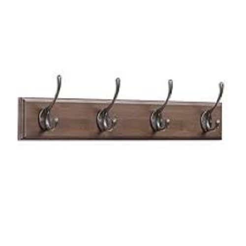 Brown Stainless Steel Four Hook Bamboo Panel Wall Mounted Clothes Hanger