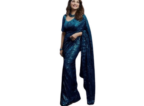 Summer Washable Navy Blue Printed Pattern Cotton Designer Saree For Ladies Party Wear 