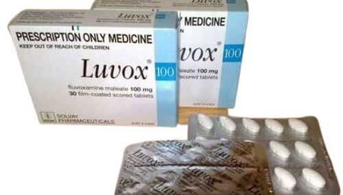  Luvox 100 Mg एंटीडिप्रेसेंट व्हाइट कलर 30 फिल्म्स कोटेड स्कोर किए गए टैबलेट फ्लुवोक्सामाइन मैलेट आवेदन: फार्मास्युटिकल इंडस्ट्री