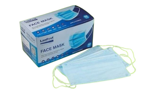 Pack Of 50 Piece 6 Inch Length Lanfest 3 Ply Surgical Disposable Face Mask