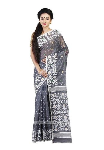 Summer Cotton Silk Bollywood Style Thread Work Pattern Designer Pigeon And White Saree