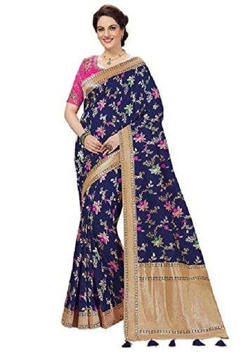 Ladies Traditional Hand Embroidered Zari Woven Banarasi Cotton Silk Saree