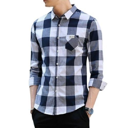 White White Black Check Pattern And Full Sleeve Casual Wear Cotton Shirt