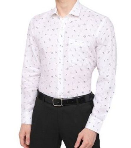 Mens White Printed Full Sleeves Traditional Collar Formal Wear Shirt