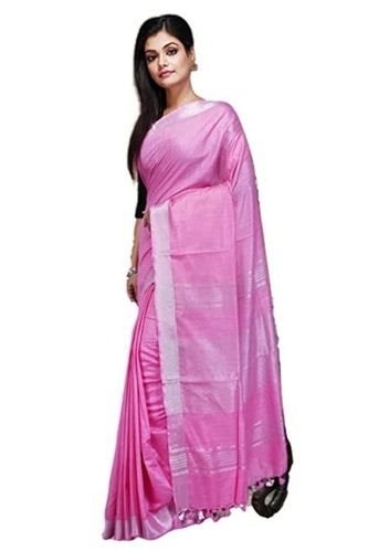 Light Pink  Plain Pattern Art Silk Saree With Unstitched Blouse Piece