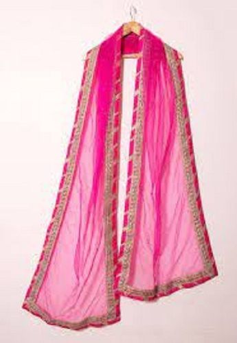 Pink Embroidered Modern Washable Quick Dry Fancy Net Dupatta For Women