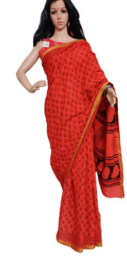 Fashionable And Beautiful Party Wear Red Cotton Silk Sarees