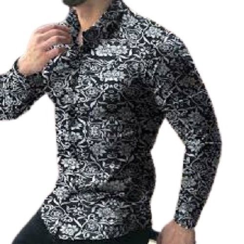 Mens Printed Full Sleeve Black Cotton Formal Shirt Chest Size: 33 Inch