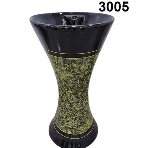 Ceramic Pedestal Basin - Damru Shape Red with Glossy Finish | Scratch Resistant, Foot Operated: No, Printed Style
