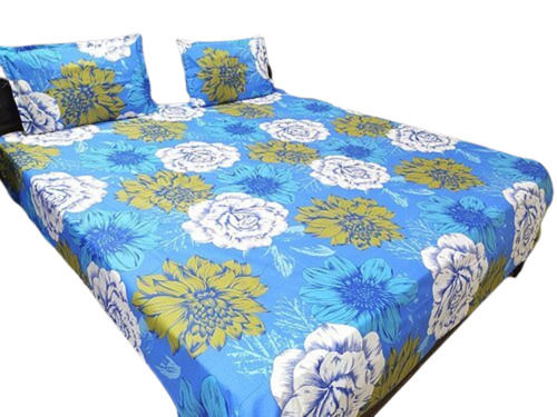 Sky Blue 100-200 Inch 100 Thread Count 5% Shrinkage Printed Cotton Double Bedsheet