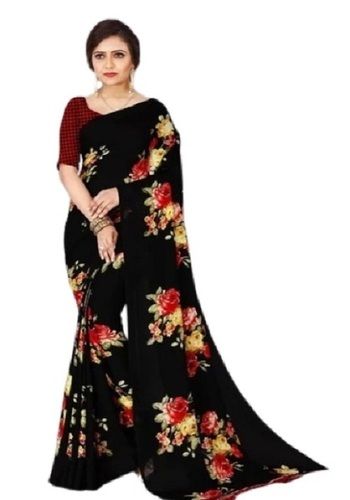 Faux Chiffon Black Printed Classic Saree buy online -