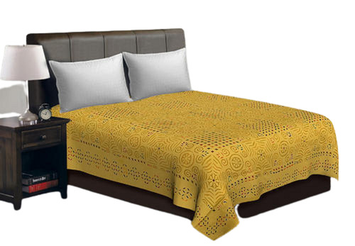 Yellow Plain Style Cotton Printed Pattern Double Bedsheet