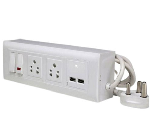 White Portable 3 Pin Pvc Power Extension Board For Home Appliances