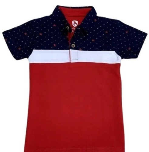 Red White And Blue Short Sleeves V Neck Cotton Fabric Men's T Shirts