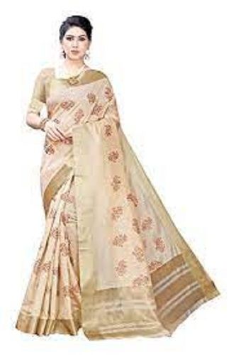 Golden Digital Printed Flowery Saree 5.5M With Separate Blouse Piece