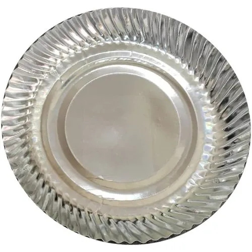 चमकदार और आकर्षक अच्छी गुणवत्ता वाली सिल्वर प्लेन डिस्पोजेबल पेपर प्लेट 12 इंच