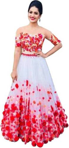 Eye Catching Look Ready To Wear Skin Friendly Ladies Red And White Fancy Net Lehenga Choli Age Group: 16 Year Above