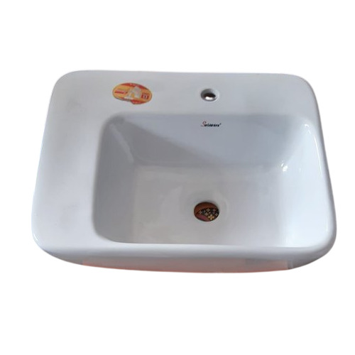 Swisware Wall Mounted Ceramic Wash Basin - Rectangular Shape, Glossy Surface Treatment | Eco Friendly, Skin Friendly, Elegant Look, Easy Installation, Scratch Resistant