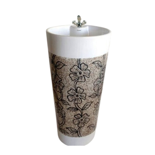 Ceramic Pedestal Wash Basin - Oval Shape Glossy Finish Easy To Clean Eco Friendly Attractive Floral Print