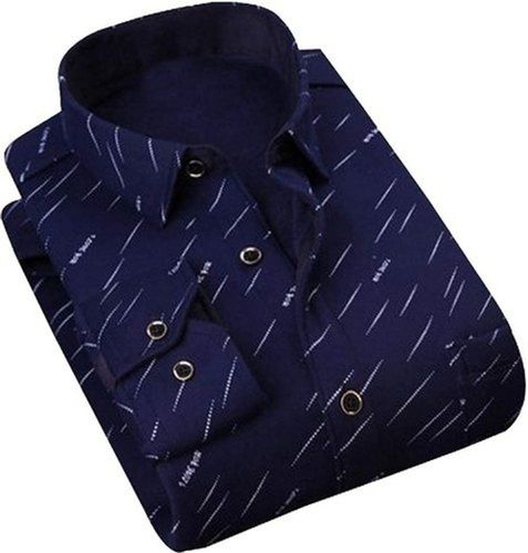 Mens Printed Navy Blue Full Sleeve Formal Wear Cotton Shirt