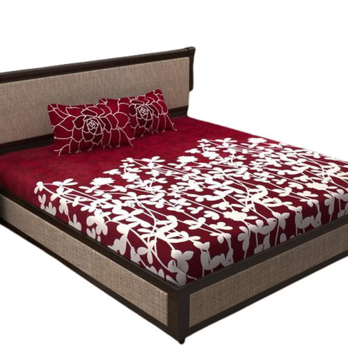 Maroon And White Printed Cotton Bedsheets 