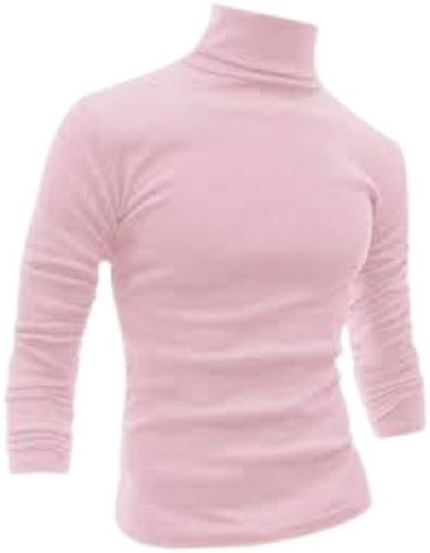 Pink Pure Cotton Fabric Turtleneck Long Sleeves Super Comfortable T Shirt