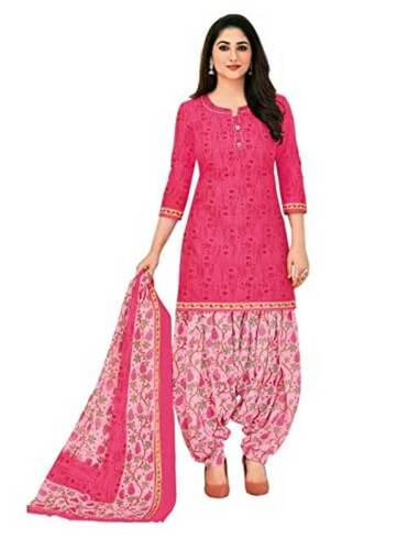 Pink Cotton Fully Stitched Printed Salwar Suit Set