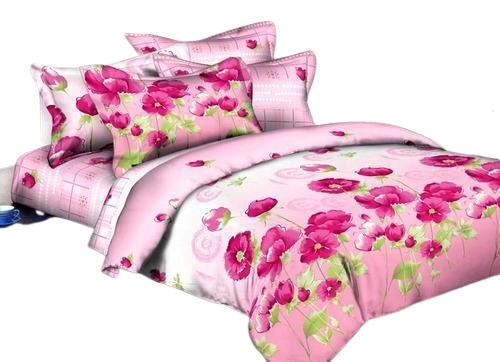 Pink And White Printed Cotton Bed Sheet For Home