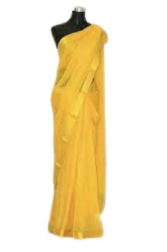 Light Yellow Womens Lightweight Plain Pattern Comfortable Daily Wear Soft Chiffon Saree