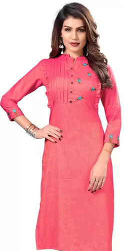 Womens Meridian Button Up Collar And Quarter Sleeves Viscose Rayon Kurti